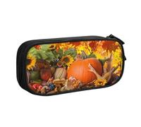 JKLQWC Leaves Happy Thanksgiving Day Pumpkin Printed Pencil Case Cute Pen Pencil Box Bag Zipper Storage Organizer Box Holder for Office School Teen Girl Boy Adult,Black