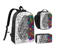 JKLQWC Left and right brain Print School Backpack Set of 3, 17-Inch School Bag with Insulated Lunch Bag & Pencil Case for Students Teens Girls Boys