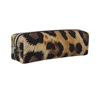 JKLQWC Leopard Pattern Printed Leather Pencil Case with Silver Zipper - Simple and Lightweight Organizer for School, Office, Travel, Makeup