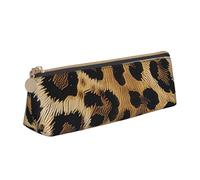 JKLQWC Leopard Pattern Printed Triangle Pencil Case with Zipper - Lightweight Leather Organizer for School, Office, Travel, Makeup