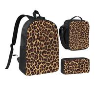 JKLQWC leopard patterned wallpaper Print School Backpack Set of 3, 17-Inch School Bag with Insulated Lunch Bag & Pencil Case for Students Teens Girls Boys