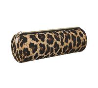 JKLQWC Leopard Print Printed Cylinder Pencil Case with Gold Zipper - Lightweight Leather Organizer for School, Office, Travel, Makeup