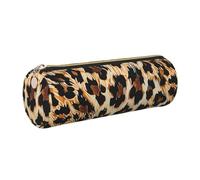 JKLQWC Leopard Print Printed Cylinder Pencil Case with Gold Zipper - Lightweight Leather Organizer for School, Office, Travel, Makeup