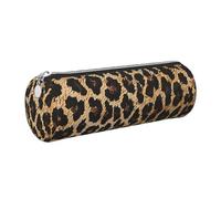 JKLQWC Leopard Print Printed Cylinder Pencil Case with Silver Zipper - Lightweight Leather Organizer for School, Office, Travel, Makeup