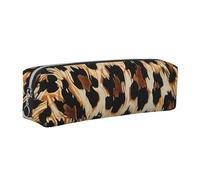 JKLQWC Leopard Print Printed Leather Pencil Case with Silver Zipper - Simple and Lightweight Organizer for School, Office, Travel, Makeup