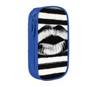 JKLQWC Lips Printed in Black and White Stripes Printed Pencil Case Cute Pen Pouch Large Pen Bag Portable Storage Organizer Box for Office School Teen Girl Boy Adult,Blue