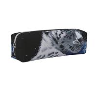 JKLQWC Little Tiger in Space Printed Leather Pencil Case with Silver Zipper - Simple and Lightweight Organizer for School, Office, Travel, Makeup