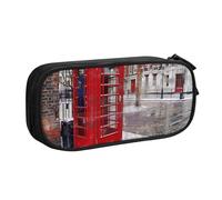 JKLQWC London Red Telephone Booth Printed Pencil Case Cute Pen Pencil Box Bag Zipper Storage Organizer Box Holder for Office School Teen Girl Boy Adult,Black