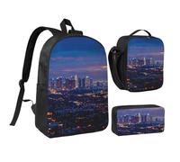 JKLQWC Los Angeles Skyline Print Backpack Set 3-Piece, 17-Inch School Bag with Insulated Lunch Bag & Pencil Case for Students Teens Girls Boys