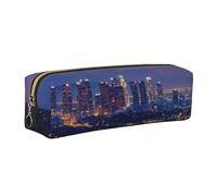 JKLQWC Los Angeles Skyline Printed Leather Pencil Case with Gold Zipper - Simple and Lightweight Organizer for School, Office, Travel, Makeup