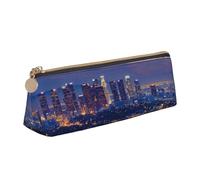 JKLQWC Los Angeles Skyline Printed Triangle Pencil Case with Zipper - Lightweight Leather Organizer for School, Office, Travel, Makeup