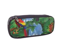 JKLQWC Macaw and Toucan Perching of American Rainforests Printed PU Leather Pencil Case Cute Pen Pencil Box Bag Zipper Office School Pencil Pouch Organizer for Students Teen Girls Boys Adult Gifts