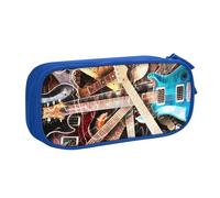 JKLQWC Magic Electric Guitar Music Printed Pencil Case Cute Pen Pencil Box Bag Zipper Storage Organizer Box Holder for Office School Teen Girl Boy Adult,Blue