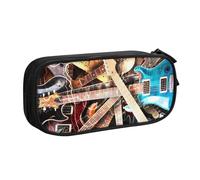 JKLQWC Magic Electric Guitar Music Printed Pencil Case Cute Pen Pencil Box Bag Zipper Storage Organizer Box Holder for Office School Teen Girl Boy Adult,Black
