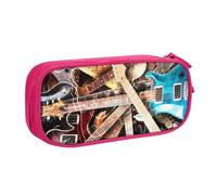 JKLQWC Magic Electric Guitar Music Printed Pencil Case Cute Pen Pencil Box Bag Zipper Storage Organizer Box Holder for Office School Teen Girl Boy Adult,Pink