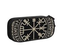 JKLQWC Magical Design Norse Runes Compass Printed Pencil Case Cute Pen Pencil Box Bag Zipper Storage Organizer Box Holder for Office School Teen Girl Boy Adult,Black