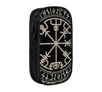 JKLQWC Magical Design Norse Runes Compass Printed Pencil Case Cute Pen Pouch Large Pen Bag Portable Storage Organizer Box for Office School Teen Girl Boy Adult,Black