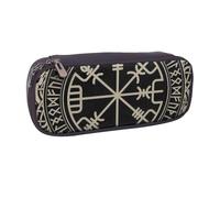 JKLQWC Magical Design Norse Runes Compass Printed PU Leather Pencil Case Cute Pen Pencil Box Bag Zipper Office School Pencil Pouch Organizer for Students Teen Girls Boys Adult Gifts