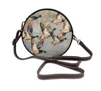 JKLQWC Mallard Ducks Printed Crossbody Bag for Women Cute Round Leather Shoulder Bag with Adjustable Strap Messenger Bag