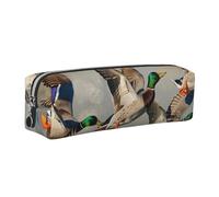 JKLQWC Mallard Ducks Printed Leather Pencil Case with Silver Zipper - Simple and Lightweight Organizer for School, Office, Travel, Makeup