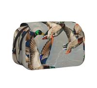 JKLQWC Mallard Ducks Prints Pencil Case for Kids Men Women, Two Layers Large Capacity Pencil Pouch Makeup Bag Organizer for Office School Travel