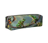 JKLQWC Many Frogs Sing on The Branches Butterflies Printed Leather Pencil Case with Silver Zipper - Simple and Lightweight Organizer for School, Office, Travel, Makeup
