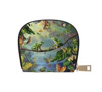 JKLQWC Many Frogs Sing on The Branches Summer Butterflies Printed Credit Card Wallet for Women Men Cute Zipper Card Cases Holder Mini Coin Purse with 12 Card Slots