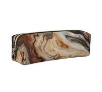 JKLQWC Marble Mixed Brown Printed Leather Pencil Case with Gold Zipper - Simple and Lightweight Organizer for School, Office, Travel, Makeup