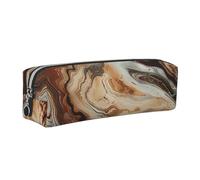 JKLQWC Marble Mixed Brown Printed Leather Pencil Case with Silver Zipper - Simple and Lightweight Organizer for School, Office, Travel, Makeup