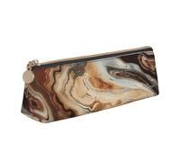JKLQWC Marble Mixed Brown Printed Triangle Pencil Case with Zipper - Lightweight Leather Organizer for School, Office, Travel, Makeup