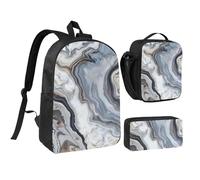 JKLQWC Marble Mural Print Backpack Set 3-Piece, 17-Inch School Bag with Insulated Lunch Bag & Pencil Case for Students Teens Girls Boys