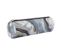 JKLQWC Marble Mural Printed Cylinder Pencil Case with Silver Zipper - Lightweight Leather Organizer for School, Office, Travel, Makeup