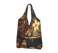 JKLQWC Merry Christmas and Happy New Year Printed Foldable Shopping Bag 2 PCS, Reusable Grocery Tote Bags for Daily Shopping and Travel