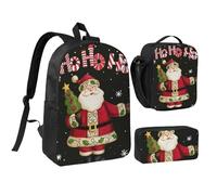 JKLQWC Merry Christmas Print School Backpack Set of 3, 17-Inch School Bag with Insulated Lunch Bag & Pencil Case for Students Teens Girls Boys