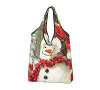 JKLQWC Merry Christmas With Happy Snowman Printed Foldable Shopping Bag 3 PCS, Reusable Grocery Tote Bags for Daily Shopping and Travel