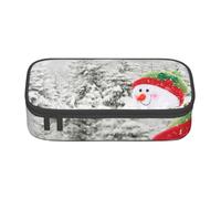 JKLQWC Merry Christmas with Happy Snowman Printed Pencil Case Cute Pen Pencil Box Bag Large Capacity Compartment Zipper Pencil Pouch Organizer for Office School Travel