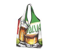 JKLQWC mexico flag and tequila Printed Foldable Shopping Bag 2 PCS, Reusable Grocery Tote Bags for Daily Shopping and Travel