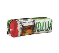 JKLQWC Mexico Flag and Tequila Printed Leather Pencil Case with Gold Zipper - Simple and Lightweight Organizer for School, Office, Travel, Makeup