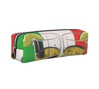 JKLQWC Mexico Flag and Tequila Printed Leather Pencil Case with Silver Zipper - Simple and Lightweight Organizer for School, Office, Travel, Makeup