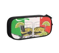 JKLQWC Mexico Flag and Tequila Printed Pencil Case Cute Pen Pencil Box Bag Zipper Storage Organizer Box Holder for Office School Teen Girl Boy Adult,Black