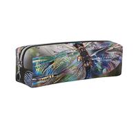 JKLQWC Modern Dragonfly Printed Leather Pencil Case with Silver Zipper - Simple and Lightweight Organizer for School, Office, Travel, Makeup