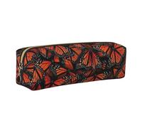 JKLQWC Monarch Butterflies Printed Leather Pencil Case with Gold Zipper - Simple and Lightweight Organizer for School, Office, Travel, Makeup