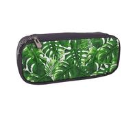 JKLQWC Monstera Deliciosa Banana Palm Printed PU Leather Pencil Case Cute Pen Pencil Box Bag Zipper Office School Pencil Pouch Organizer for Students Teen Girls Boys Adult Gifts