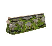 JKLQWC Moss Stone Pavement Printed Triangle Pencil Case with Zipper - Lightweight Leather Organizer for School, Office, Travel, Makeup