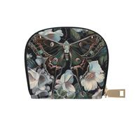 JKLQWC Moth That Looks Like a Peacock Printed Card Wallet for Women Men Cute Zipper Card Cases Holder Mini Coin Purse with 12 Card Slots