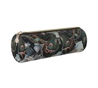 JKLQWC Moth That Looks Like a Peacock Printed Cylinder Pencil Case with Gold Zipper - Lightweight Leather Organizer for School, Office, Travel, Makeup