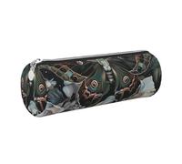 JKLQWC Moth That Looks Like a Peacock Printed Cylinder Pencil Case with Silver Zipper - Lightweight Leather Organizer for School, Office, Travel, Makeup