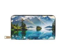 JKLQWC Mountain Lake View Sunny Day Nature Printed Long Wallet for Women Men Funny PU Leather Wallet with Coin Purse and Card Holder