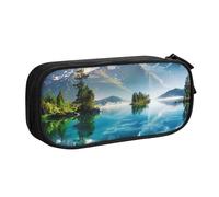 JKLQWC Mountain Lake View Sunny Day Nature Printed Pencil Case Cute Pen Pencil Box Bag Zipper Storage Organizer Box Holder for Office School Teen Girl Boy Adult,Black