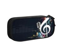 JKLQWC Music Notes Printed Pencil Case Cute Pen Pencil Box Bag Zipper Storage Organizer Box Holder for Office School Teen Girl Boy Adult,Black